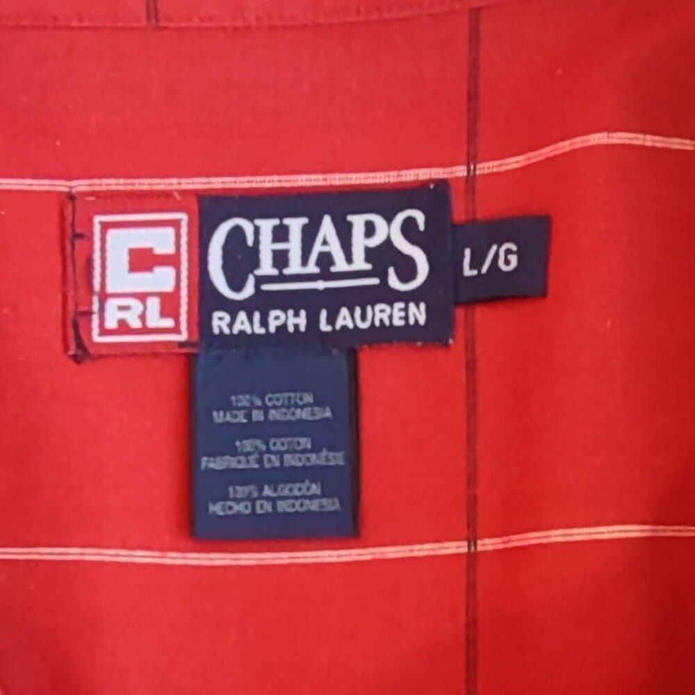 Vintage Ralph Lauren Chaps Mens Shirt Sz Large Windowpane Plaid Flag Logo - Picture 11 of 12